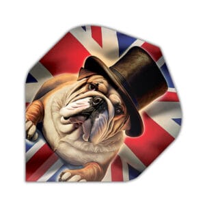 British flag with bull dog wearing a top hat